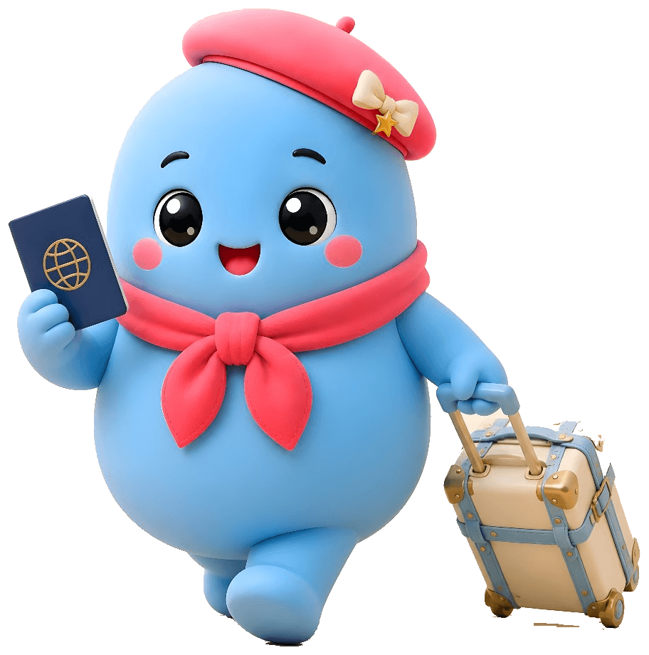 Ula, the Hey Ula mascot, waving hello with both arms raised